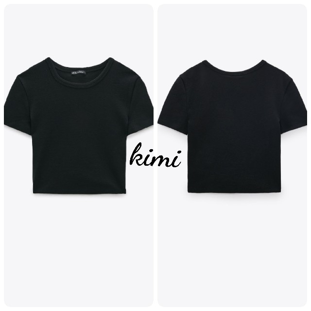 ZARA(ザラ)のZARA  (M　黒)　クロップド丈Tシャツ   レディースのトップス(Tシャツ(半袖/袖なし))の商品写真