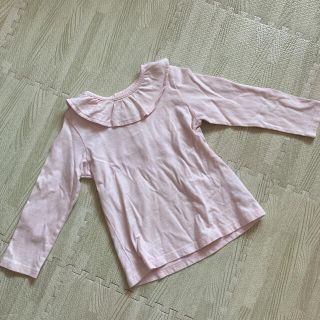 ユニクロ(UNIQLO)の値下げ☆ユニクロフリルネック長袖カットソー90ベビーピンク美品(Tシャツ/カットソー)