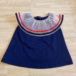 マーキーズ(MARKEY'S)のSALE♬トリコロールチュール襟ラインカットソー90☆ネイビー 美品(Tシャツ/カットソー)