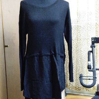 ザラ(ZARA)のZARA偉素材ニットチュニックL黒(チュニック)