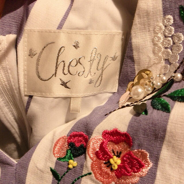 Chesty(チェスティ)のchesty フラワー ジャンパースカート ストライプchestx ブルー レディースのワンピース(ロングワンピース/マキシワンピース)の商品写真