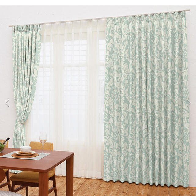 KEYUKA カーテン　幅100㎝×丈205㎝　2枚組　グリーン インテリア/住まい/日用品のカーテン/ブラインド(カーテン)の商品写真