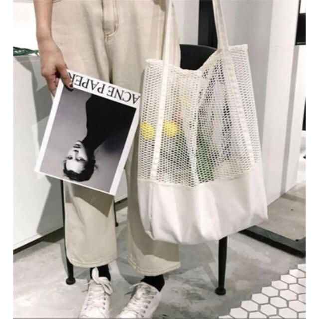 無地コットン白・メッシュトートバッグ（A4サイズ収納可） レディースのバッグ(トートバッグ)の商品写真