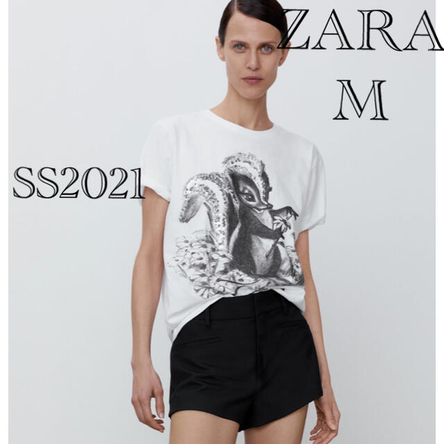 ZARA(ザラ)のZara ディズニー バンビ Ｔシャツ コットンTシャツ　ザラトップ レディースのトップス(Tシャツ(半袖/袖なし))の商品写真