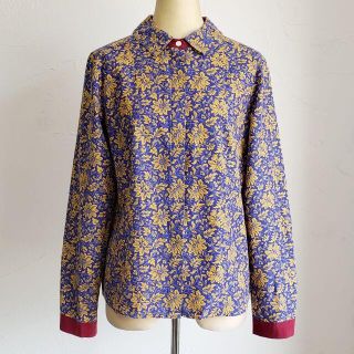 ローラアシュレイ(LAURA ASHLEY)のローラアシュレイ ☆ 花柄 長袖 シャツ 3 シルク混 フライフロント 薄手(Tシャツ(長袖/七分))