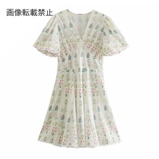 ザラ(ZARA)の🍀5月新作🎏4364◆パフスリーブ フラワー 花柄 レース ワンピース(ミニワンピース)