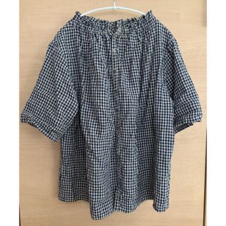 ネストローブ(nest Robe)のネストローブ　先染めリネンフリルカラーブラウス　ネイビー(シャツ/ブラウス(半袖/袖なし))