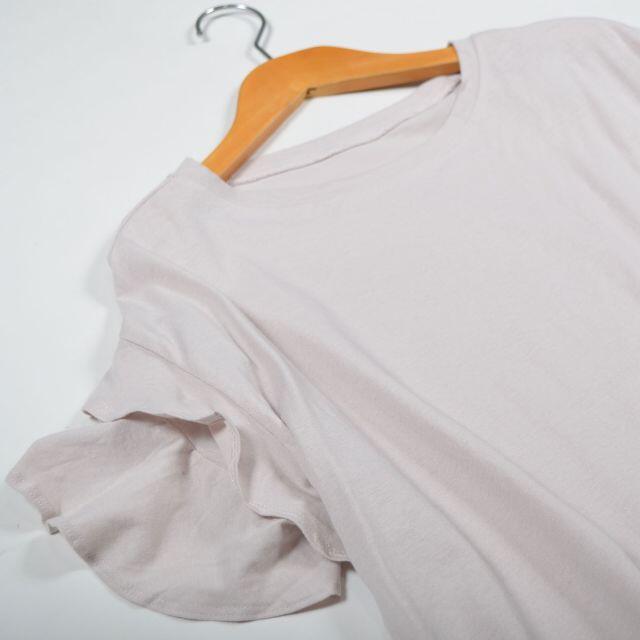 4L-5L 大きいサイズ 袖ダブルフリル カットソー レディース/ピンクベージュ レディースのトップス(Tシャツ(半袖/袖なし))の商品写真