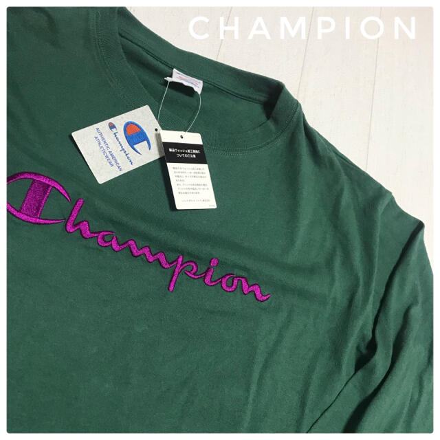 Champion(チャンピオン)のタグ付きchampion チャンピオン　ロングスリーブTシャツワンピースグリーン レディースのワンピース(ひざ丈ワンピース)の商品写真