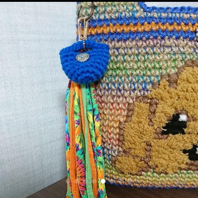 麻紐バッグ 麻ひもバッグ ハンドメイド ズパゲッティ プードル 犬 ハンドメイドのファッション小物(バッグ)の商品写真