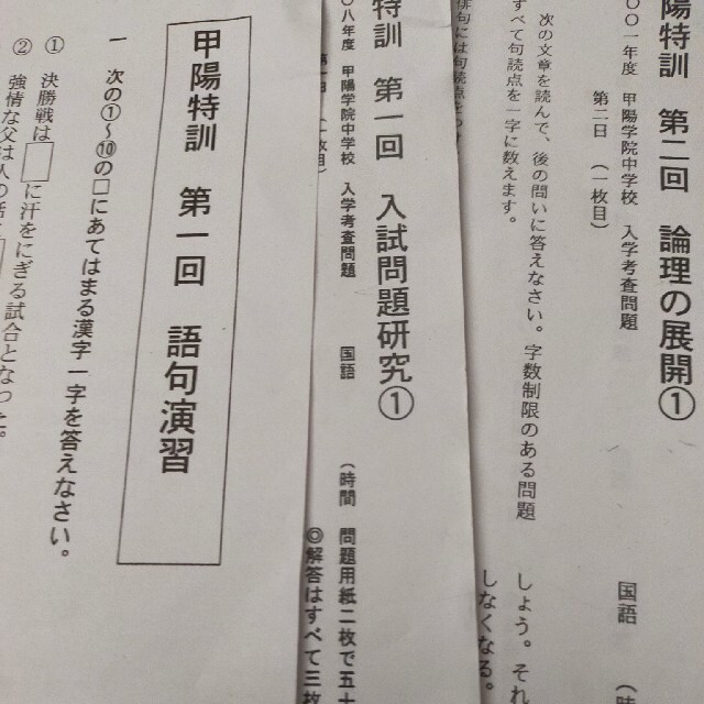 日能研 甲陽特訓 国語 入学考査問題集 - 参考書 日能研6年 最難関 理科 灘 甲陽 選抜