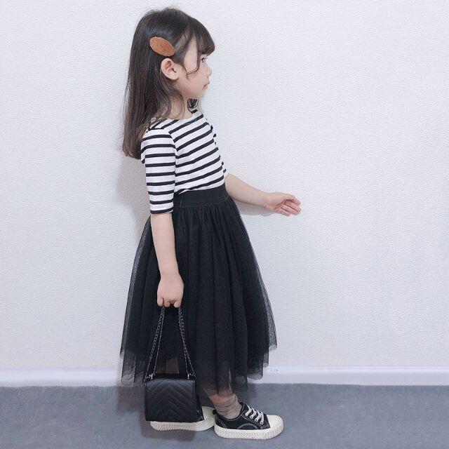 【Girls' 】ボーダーT＆チュールスカート　セット size:120 キッズ/ベビー/マタニティのキッズ服女の子用(90cm~)(ワンピース)の商品写真