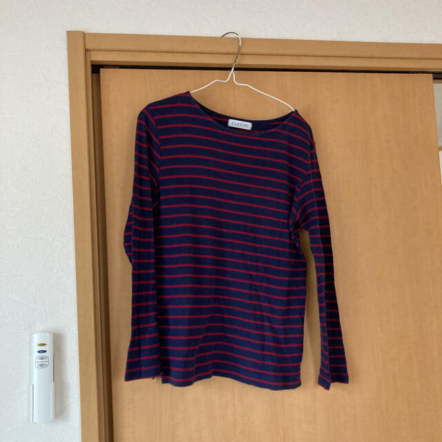 しまむら(シマムラ)のレディース　ネイビー系赤ボーダー柄長袖Ｔシャツ　ＬＬ レディースのトップス(Tシャツ(長袖/七分))の商品写真