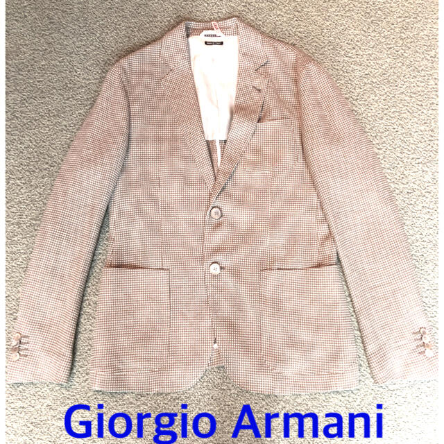 美品 Giorgio Armani ジョルジオアルマーニ 麻 チェックジャケット-