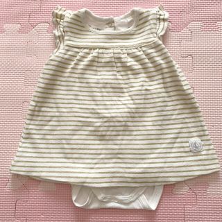 プチバトー(PETIT BATEAU)のプチバトー　ロンパース   ワンピース  ボーダー　トップス(ロンパース)