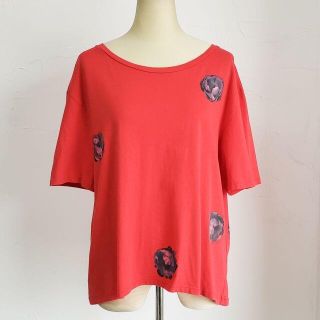 アクネ(ACNE)のアクネ ACNE ☆ コットン Tシャツ XS ゆったりめ フラワー レッド(Tシャツ(半袖/袖なし))