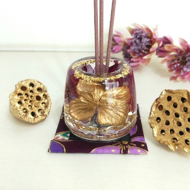 No.283 Gold＆Purple紫陽花in✨固まるハーバリウムお線香立て