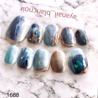 1688 マリン　ブルー　ネイビー　青　ジェル　ネイルチップ　nail