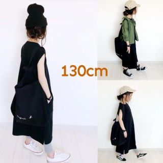 130 子供服 女の子 ブラック ワンピース ノースリーブ 無地 ロング マキシ(ワンピース)