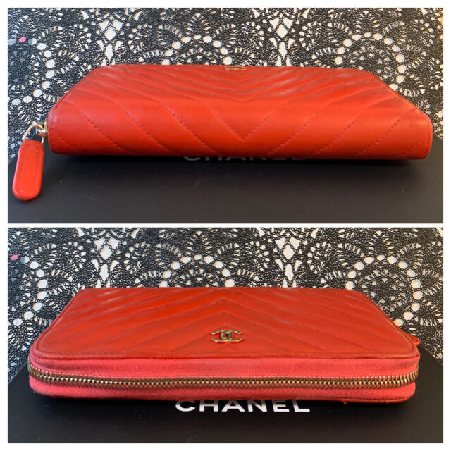 CHANEL(シャネル)の正規品【美品】シャネル シェブロン ラムスキン レッド ラウンド CHANEL レディースのファッション小物(財布)の商品写真