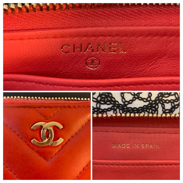 CHANEL(シャネル)の正規品【美品】シャネル シェブロン ラムスキン レッド ラウンド CHANEL レディースのファッション小物(財布)の商品写真