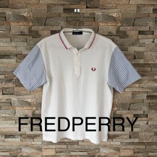 フレッドペリー(FRED PERRY)のフレッドペリー ポロシャツレア品！赤ロゴ袖ストライプSサイズ(ポロシャツ)