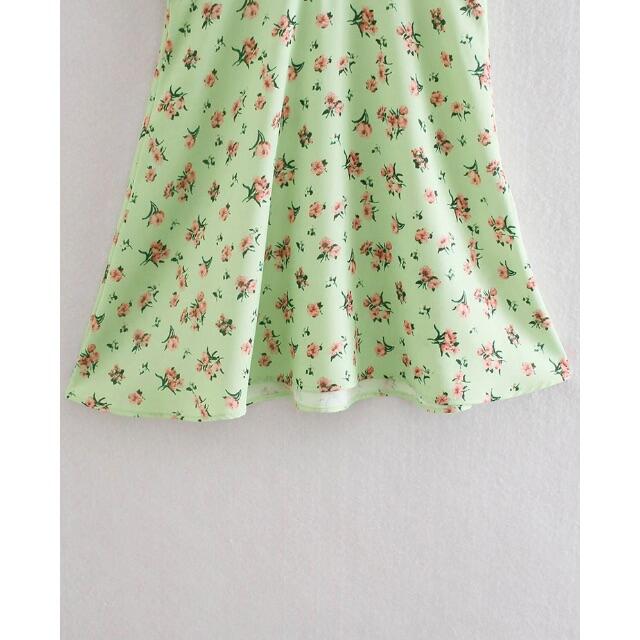 ZARA(ザラ)の🍀5月新作🎏4369◆green グリーン レトロ フラワー  花柄 ワンピース レディースのワンピース(ミニワンピース)の商品写真