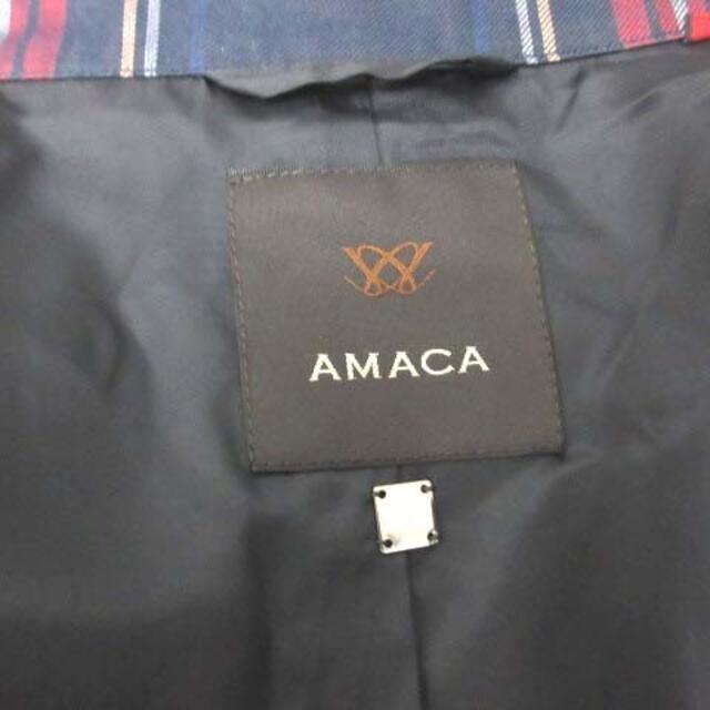 AMACA(アマカ)のアマカ 38 M トレンチコート 春アウター タータンチェック ベルト 紺 赤  レディースのジャケット/アウター(トレンチコート)の商品写真