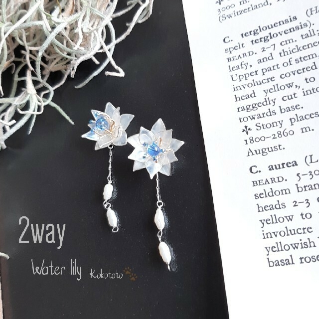 2way睡蓮💙羽衣青💙淡水パール ハンドメイドのアクセサリー(ピアス)の商品写真