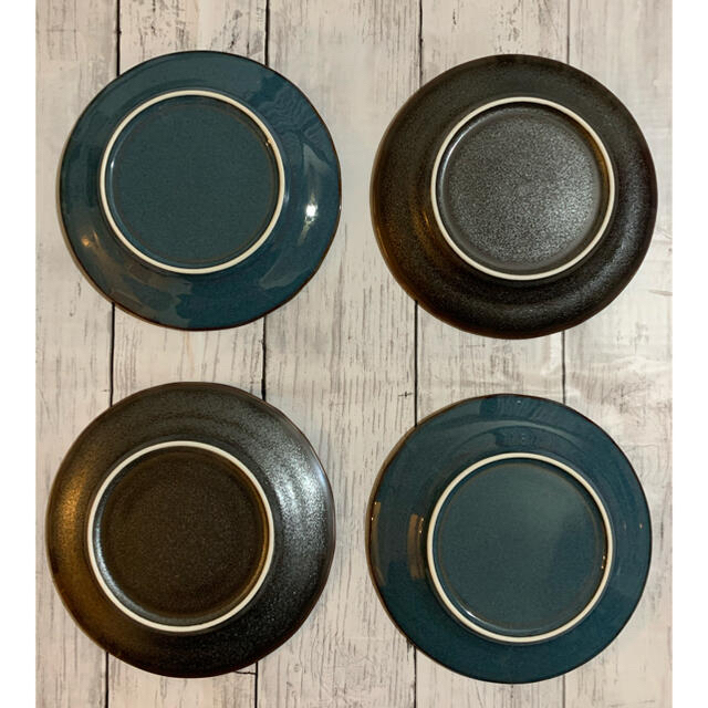 西洋プレート ブルー&ブラック4枚丸皿 中皿 洋食器 美濃焼 オシャレ カフェ風