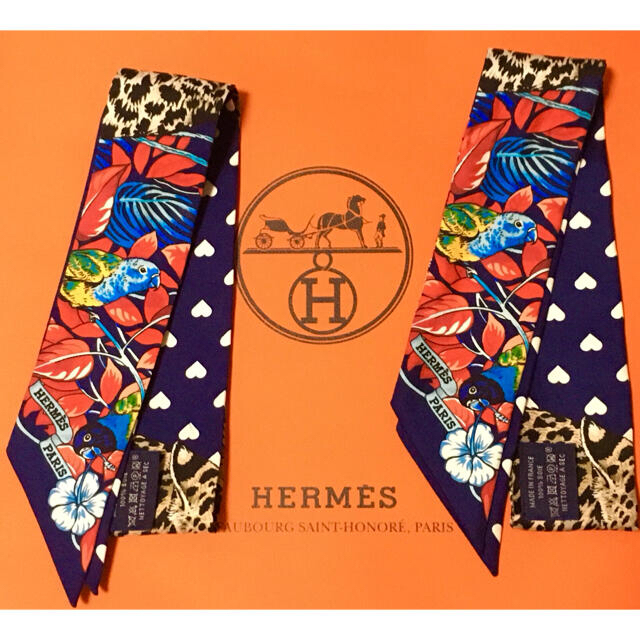 Hermes(エルメス)の✳️期間限定セール✳️【美品】エルメス✨ツイリー✨ジャングルラブラブ✨2本セット レディースのファッション小物(バンダナ/スカーフ)の商品写真