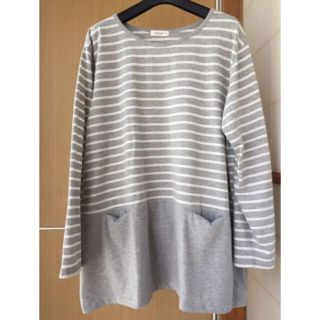 美品・5Lボーダー切替チュニック♡グレー♡(チュニック)