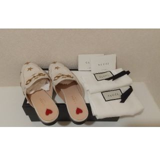 グッチ(Gucci)の美品　GUCCI　エンブロイダリーレザースリッパ　プリンスタウン　スリッポン(スリッポン/モカシン)