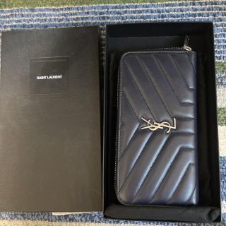 サンローラン(Saint Laurent)の美品 SAINT LAURENTイヴサンローランYSL 長財布 navy 箱付き(財布)