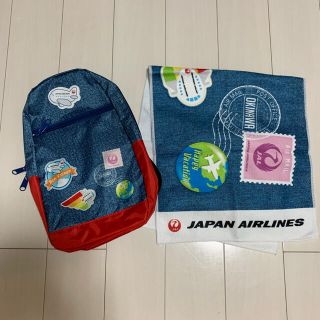 ジャル(ニホンコウクウ)(JAL(日本航空))の未使用！JAL リュック　キッズ　飛行機　タオル付き！(リュックサック)