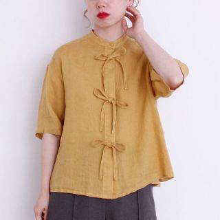 フィグロンドン(fig London)のcolorful LINEN ribbon BL(シャツ/ブラウス(半袖/袖なし))