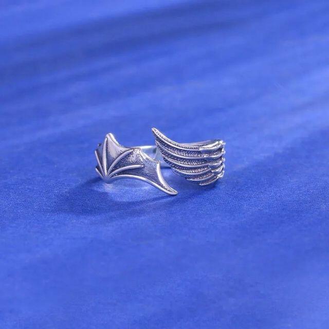 天使と悪魔 リング 指輪 オープンリング シルバー 銀色 フリーサイズ 男女兼用 メンズのアクセサリー(リング(指輪))の商品写真