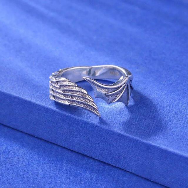 天使と悪魔 リング 指輪 オープンリング シルバー 銀色 フリーサイズ 男女兼用 メンズのアクセサリー(リング(指輪))の商品写真