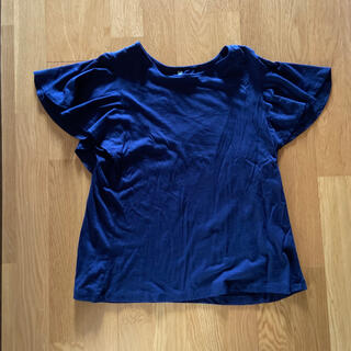 ユニクロ(UNIQLO)のユニクロ、袖フリルＴシャツ、XL.ネービー(Tシャツ(半袖/袖なし))
