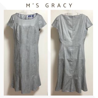 エムズグレイシー(M'S GRACY)の【ご予約中】M‘S GRACY 美シルエット シルバーワンピース(ひざ丈ワンピース)