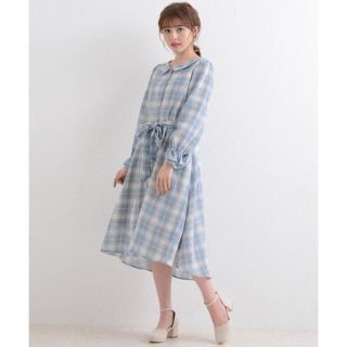 マジェスティックレゴン(MAJESTIC LEGON)のMAJESTIC LEGON☆新品♪リボン＆袖フリル＊フェミニンチェック柄ワンピ(ロングワンピース/マキシワンピース)