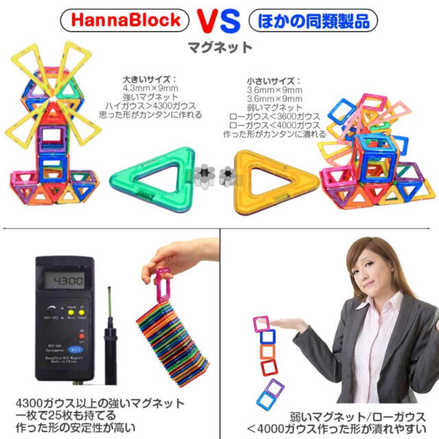 HannaBlock マグネットブロック 130ピース 強磁石 6