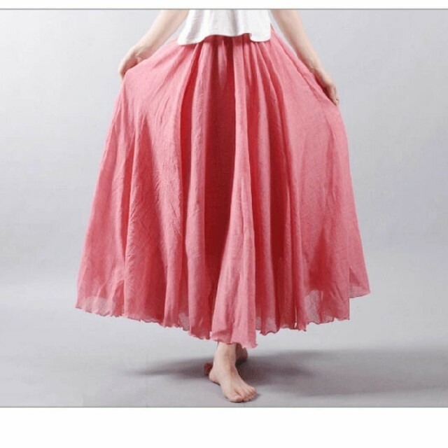 【今日まで！】ミモレ丈綿麻スカート ピンク レディースのスカート(ロングスカート)の商品写真
