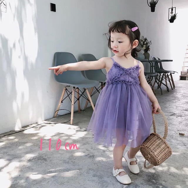 ☆シフォンワンピース☆パープル100㎝ キッズ/ベビー/マタニティのキッズ服女の子用(90cm~)(ワンピース)の商品写真