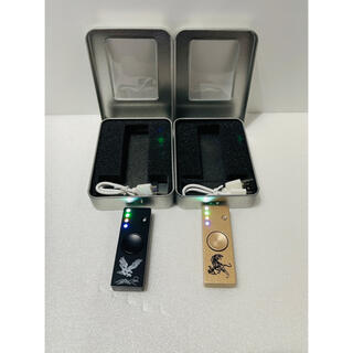 セット USB電子ライター　ハンドスピナー　充電式ライター　ブラック ゴールド(タバコグッズ)
