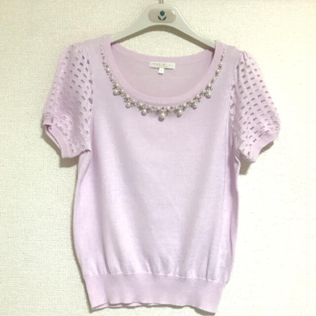 PROPORTION BODY DRESSING(プロポーションボディドレッシング)の【美品♡*】プロポ☆ラベンダーピンク パールビジュー半袖ニットトップス レディースのトップス(カットソー(半袖/袖なし))の商品写真