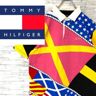 トミーヒルフィガー(TOMMY HILFIGER)の【激レア】トミーヒルフィガー　ポロシャツ　襟裏刺繍　奇抜　マルチカラー　L(ポロシャツ)