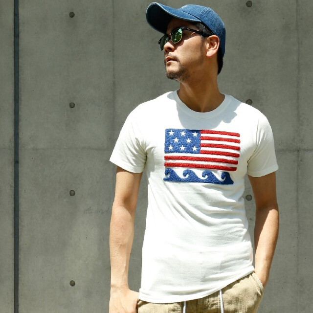 サガラ刺繍 波柄 星条旗Tシャツ メンズのトップス(Tシャツ/カットソー(半袖/袖なし))の商品写真