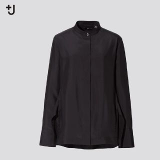 ユニクロ(UNIQLO)のユニクロ　ジルサンダー　+J シルクスタンドカラーシャツ　黒L(シャツ/ブラウス(長袖/七分))