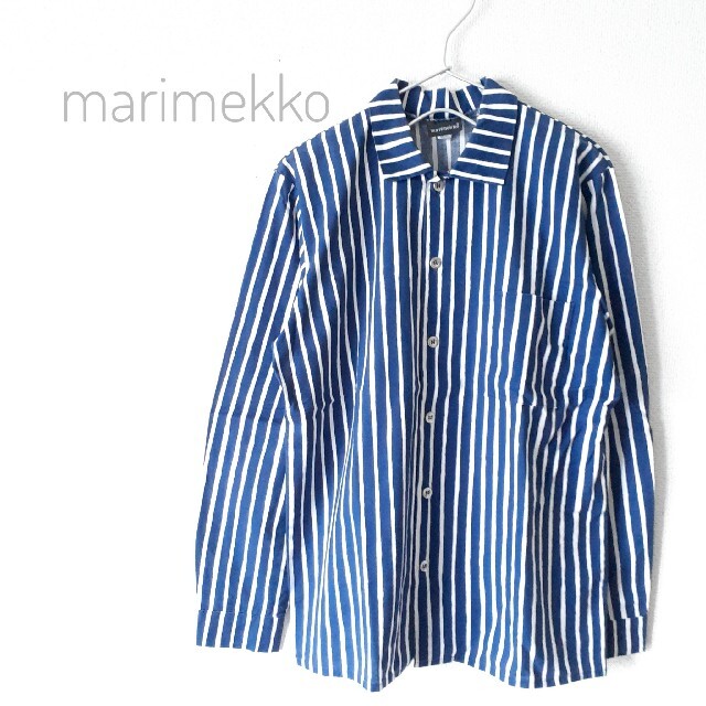 marimekko(マリメッコ)のmarimekko マリメッコ ヨカポイカ ストライプシャツ 150 紺×白 レディースのトップス(シャツ/ブラウス(長袖/七分))の商品写真